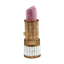 Load image into Gallery viewer, Gold pink Lipstick Luxe Crystal Clutch Purse