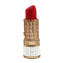 Load image into Gallery viewer, gold red Lipstick Luxe Crystal Clutch Purse
